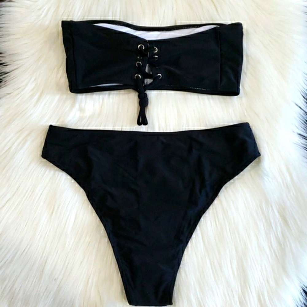 New Lace-up Back Bandeau Highwaisted Bikini Set - Picture 7 of 11